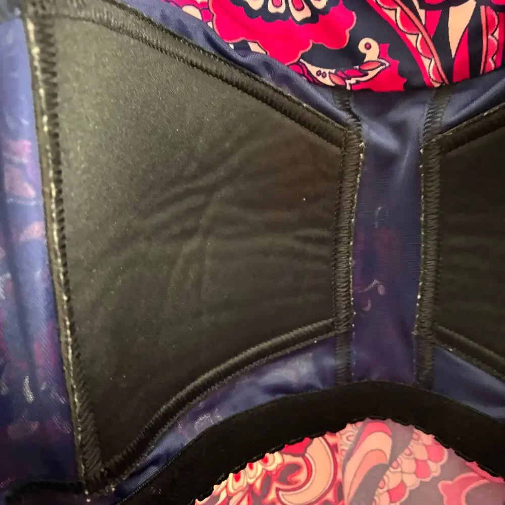 Lands End Tankini Swimsuit Top Women’s 8 Long Tall Pink Paisley Navy Blue Surf